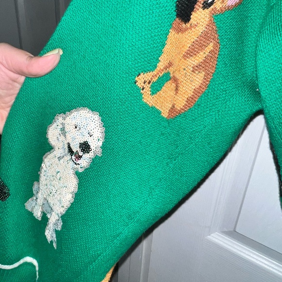 QUEEN OF SPARKLES Green Dog Pattern Cardigan - Picture 3 of 4